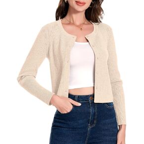 Women's Cropped Lightweight Knit Cardigan Long Sleeve Open Front Button Down Cardigan Sweaters Crew Neck Sweater Shrug in Saudi Arabia