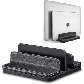 Leather Vertical Laptop Stand,Dual Laptop Holder Stand,Laptop Organizer with Adjustable Dock (18-26mm/0.7-1 in) for All MacBook/Tablet/Surface/Dell/iPad (Black) in Kuwait