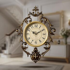 ساعة حائط حديدية عتيقة لغرفة المعيشة، تصميم عتيق مزخرف بحركة كوارتز صامتة، ساعة حائط كلاسيكية فاخرة كبيرة، تعمل بالبطارية، إطار معدني، 21 بوصة ارتفاع × 15 بوصة عرض in Kuwait