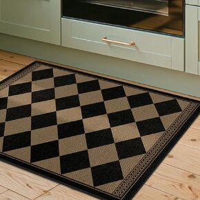 Brown Black Easy Jute 3x5 Checkered Outdoor Patio Front Porch Rug, Diamond Entry Laundry Room Floor Mats, Boho Border Washable Non Slip Mat for Entryway, Kitchen, Backyard, Modern Farmhouse Carpet in Saudi Arabia