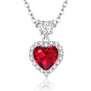 Lolitta Ruby Red Crystal Birthstone Heart Pendant Necklace For Women,18K White Gold-Plated, 20 Inch Adjustable Chain,Dainty Jewelry Rose Gift Set,Wedding Anniversary Mothers Day Gifts For Mom,Wife in Saudi Arabia