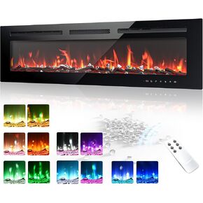 EUHOMY 50 Inch Electric Fireplace Wall Recessed and Wall Mounted with Adjustable Flame Color, Fireplace Heater with Remote Control, Linear Fireplace with Timer, Touch Screen, Log & Crystal, 750/1500W in Kuwait