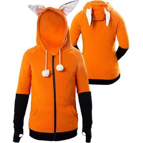 Coser Park Fox Hoodie Sweatshirt Costume with Ears Women Adult Animal Foxes Top Coat wth Pockets Outfit in Kuwait