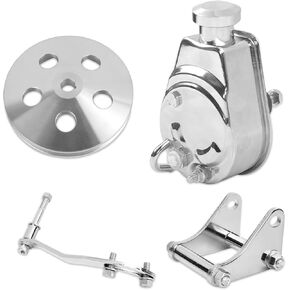 SSN SB Chevy SBC Chrome Saginaw Style Power Steering Pump w/Bracket & Single Groove Pulley Compatible with SBC Chevy in Kuwait