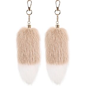 whitefeather 2 Pcs Fox Tail Keychain – Foxtail Fluffy Plush Tail Keychain for Bag Charm, Purse Charm, Cosplay Accessories in Kuwait