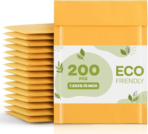 PSBM #DVD 200 PCS 7.25 x 9.75 Inch Kraft Bubble Mailers, Yellow Padded Envelopes, Self-Sealing Peel-Off Strip, Ideal for Shipping CD, DVD, Jewelry, Photos, Magazine, Books, Clothes and More in Kuwait