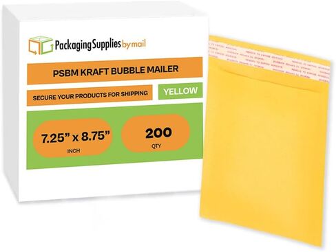 PSBM #DVD 200 PCS 7.25 x 9.75 Inch Kraft Bubble Mailers, Yellow Padded Envelopes, Self-Sealing Peel-Off Strip, Ideal for Shipping CD, DVD, Jewelry, Photos, Magazine, Books, Clothes and More in Kuwait