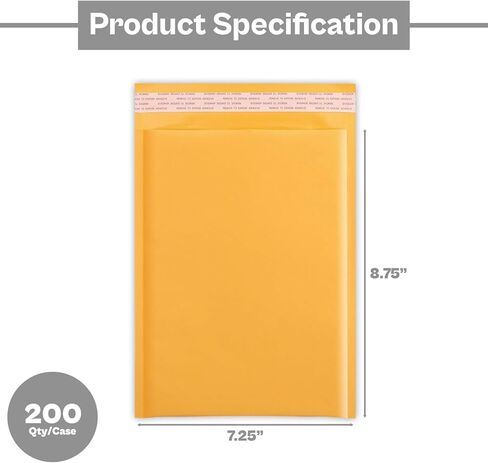 PSBM #DVD 200 PCS 7.25 x 9.75 Inch Kraft Bubble Mailers, Yellow Padded Envelopes, Self-Sealing Peel-Off Strip, Ideal for Shipping CD, DVD, Jewelry, Photos, Magazine, Books, Clothes and More in Kuwait