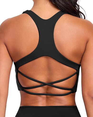 حمالات صدر رياضية طويلة للنساء من Racerback بدون أكمام، حمالة صدر مدمجة مفتوحة من الخلف، حمالة صدر للتمرين، دعم متوسط، حمالة صدر لليوجا والجيم in Saudi Arabia