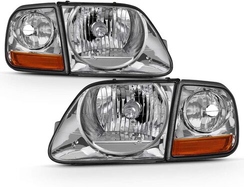 ACANII - For Chrome 1997-2003 Ford F150 Expedition Lightning Style Headlights w/Corner Signal Lights Lamps 4pcs Set in Saudi Arabia