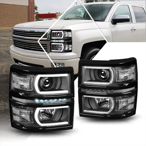 PM PERFORMOTOR (Pair) U-Strip LED DRL Projector Headlight Assembly Compatible with Chevy Silverado 14-15,Chrome Housing/Clear Corner in Saudi Arabia