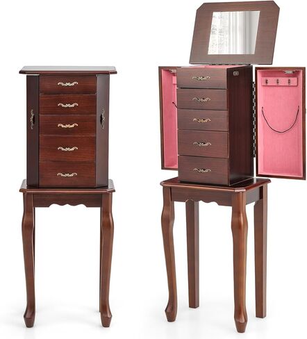 LOKO Standing Jewelry Armoire, 5-Layer Cabinet with Flip Up Mirror, Side Doors, Large Capacity & Storage Compartment, Freestanding Space-Saving Jewelry Storage Chest for Necklaces, Earrings, Bracelets in Kuwait