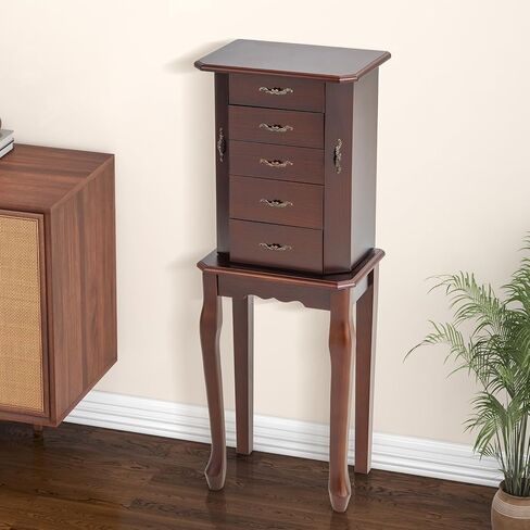 LOKO Standing Jewelry Armoire, 5-Layer Cabinet with Flip Up Mirror, Side Doors, Large Capacity & Storage Compartment, Freestanding Space-Saving Jewelry Storage Chest for Necklaces, Earrings, Bracelets in Kuwait