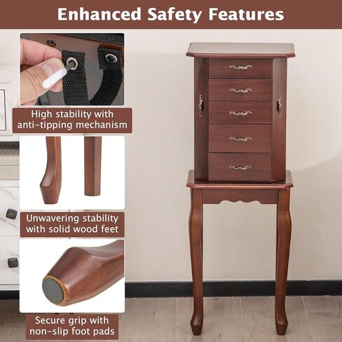 LOKO Standing Jewelry Armoire, 5-Layer Cabinet with Flip Up Mirror, Side Doors, Large Capacity & Storage Compartment, Freestanding Space-Saving Jewelry Storage Chest for Necklaces, Earrings, Bracelets in Kuwait