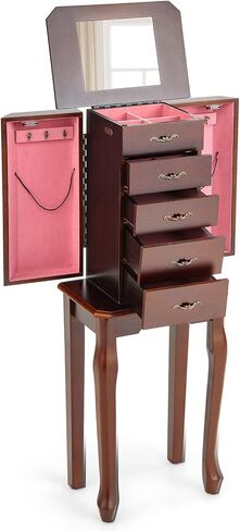 LOKO Standing Jewelry Armoire, 5-Layer Cabinet with Flip Up Mirror, Side Doors, Large Capacity & Storage Compartment, Freestanding Space-Saving Jewelry Storage Chest for Necklaces, Earrings, Bracelets in Kuwait