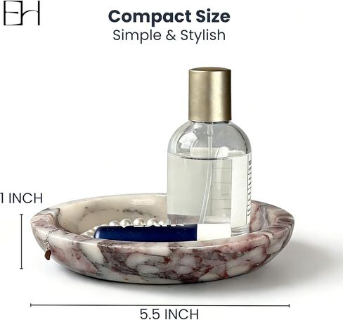 طبق حلية رخامية، صينية رخامية كالاكاتا للمجوهرات والمفاتيح، طبق صابون دائري وحامل شموع على شكل وعاء حجري مزخرف لطاولة المدخل، الحمام، الغرور (فيولا، 5.5 بوصة) in Kuwait