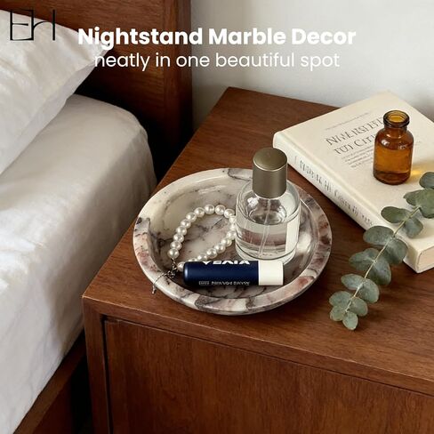 طبق حلية رخامية، صينية رخامية كالاكاتا للمجوهرات والمفاتيح، طبق صابون دائري وحامل شموع على شكل وعاء حجري مزخرف لطاولة المدخل، الحمام، الغرور (فيولا، 5.5 بوصة) in Kuwait