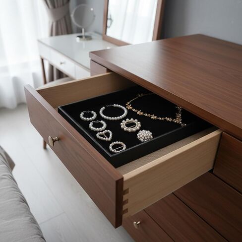 6 Pcs Velvet Stackable Jewelry Tray Organizer Display Set, Black Velvet Lined Jewelry Organizer Trays for Bracelets Rings Earrings Necklaces, Countertop Drawer Storage Empty Plates for Women in Saudi Arabia