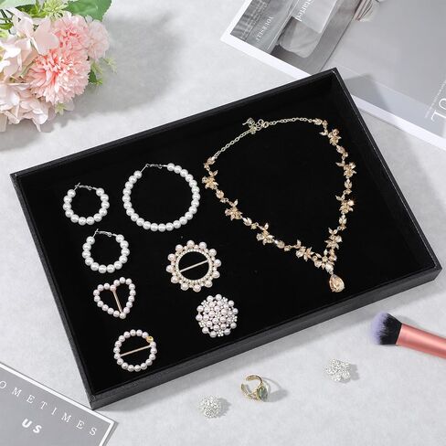 6 Pcs Velvet Stackable Jewelry Tray Organizer Display Set, Black Velvet Lined Jewelry Organizer Trays for Bracelets Rings Earrings Necklaces, Countertop Drawer Storage Empty Plates for Women in Saudi Arabia