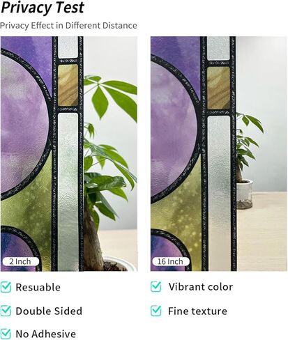 Faux Stained Glass Effect Window Privacy Film, Original Hand Dawn Static Cling Texture Sticker Inspired by Frank Lioyd Wright, 22.83" x114.17" March Balloon, Cool Colors in Kuwait