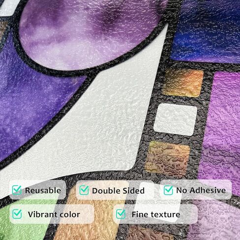 Faux Stained Glass Effect Window Privacy Film, Original Hand Dawn Static Cling Texture Sticker Inspired by Frank Lioyd Wright, 22.83" x114.17" March Balloon, Cool Colors in Kuwait