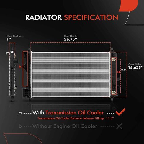 A-Premium Engine Coolant Radiator Assembly with Transmission Oil Cooler Compatible with Chevrolet Impala 2014-2019, Malibu 2013-2015, Malibu Limited 2016, 2.0L 2.5L, Auto Trans, Replace# 22883363 in Saudi Arabia