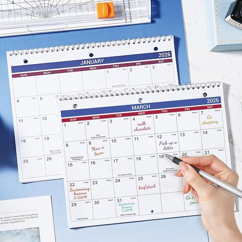 2026 Calendar - 2026 Wall Calendar, Jan. 2026 - Dec. 2026, 8.5" x 11", Memoranda Lined Pages with Thick Paper, Twin-Wire Binding, Holidays, Julian Dates in Kuwait