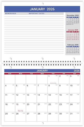 2026 Calendar - 2026 Wall Calendar, Jan. 2026 - Dec. 2026, 8.5" x 11", Memoranda Lined Pages with Thick Paper, Twin-Wire Binding, Holidays, Julian Dates in Kuwait