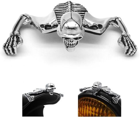 Skull Headlight Ornament for Headlights and Mudguards, Fits for Harley, Custom, for Bobber & Chopper Motorcycles Chorme (Small(85mm)) in Kuwait
