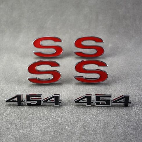 6Pcs Metal SS 454 Emblem 3D Tape Badge Sticker Nameplate Letter Replacement for 1970 1971 1972 El Camino Malibu (ChromeBlack-Red) in Kuwait