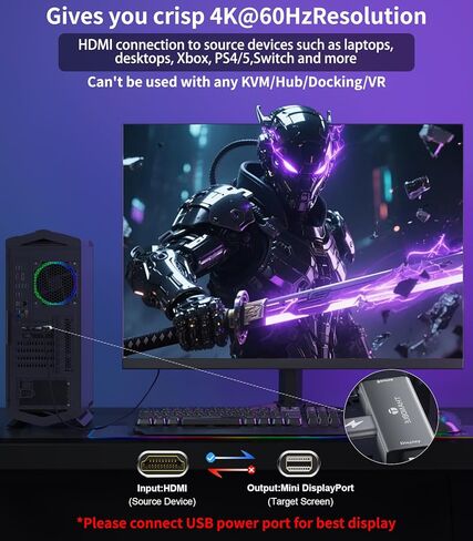 HDMI to DisplayPort Adapter (4K@60Hz) HDMI (Souce) to DP (Display) Converter HDMI Male to Display Port Female Compatible with Laptops, Graphics Cards, PS5, AMD,NVIDIA (1 Pack) in Kuwait