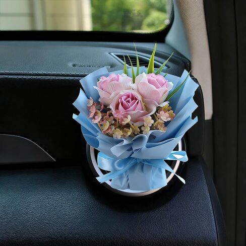 معطر هواء بمشبك تهوية للسيارة، باقة ورد صغيرة، إكسسوارات سيارة من الزهور الصناعية الصغيرة، موزع عطر أساسي قابل لإعادة الاستخدام مع وسادة ليمون وفارغة، ديكور زهور حريرية للوحة القيادة، هدية للسيارة (النمط D) in Kuwait