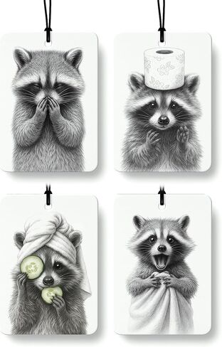 Funny Raccoon Bathroom Air Freshener 4 Pcs, Humorous Sarcastic Raccoon Trash Panda Hanging Air Freshener for Cars Closet Drawer Books, Funny Animal Car Accessories Mirror Decor for Women in Saudi Arabia