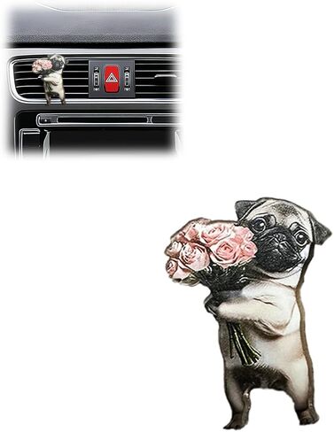 Adorable Pug Car Dashboard Air Vent Trim Clips, 2D Cute Car Air Vent Clips, Fun Auto Air Outlet Clip Charm, Universal Vehicle Interior Accessories for Women Girls(Flower) in Saudi Arabia