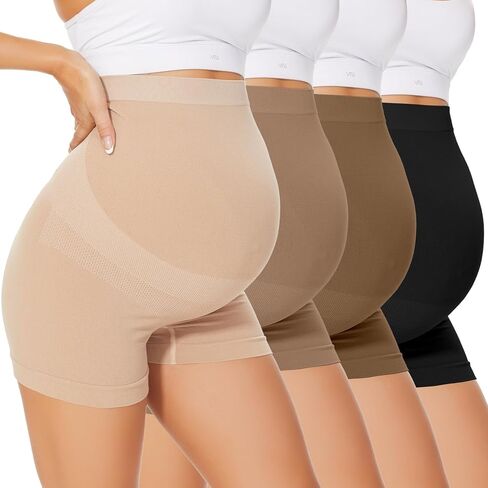 Womens Maternity Thongs Panties Over the Bump, Seamless Pregnancy Shapewear Belly Support High Waist Underwear 4-Pack in Saudi Arabia