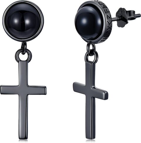 Black Dangle Drop Earrings 925 Sterling Silver Black Onyx Stud Earrings Viking Rune Jewelry Gift for Women Men in Kuwait