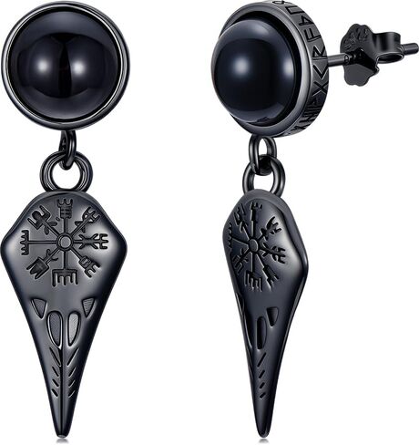 Black Dangle Drop Earrings 925 Sterling Silver Black Onyx Stud Earrings Viking Rune Jewelry Gift for Women Men in Saudi Arabia