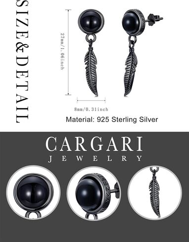 Black Dangle Drop Earrings 925 Sterling Silver Black Onyx Stud Earrings Viking Rune Jewelry Gift for Women Men in Saudi Arabia