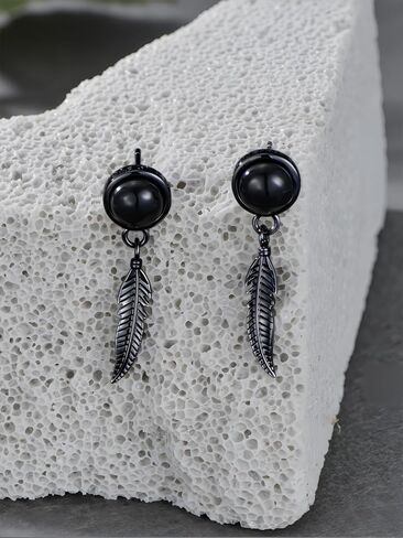 Black Dangle Drop Earrings 925 Sterling Silver Black Onyx Stud Earrings Viking Rune Jewelry Gift for Women Men in Saudi Arabia