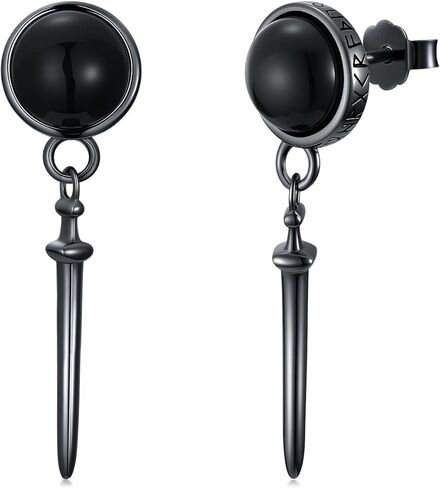 Black Dangle Drop Earrings 925 Sterling Silver Black Onyx Stud Earrings Viking Rune Jewelry Gift for Women Men in Saudi Arabia