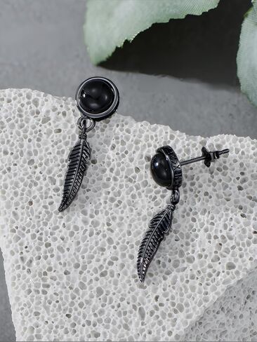 Black Dangle Drop Earrings 925 Sterling Silver Black Onyx Stud Earrings Viking Rune Jewelry Gift for Women Men in Saudi Arabia