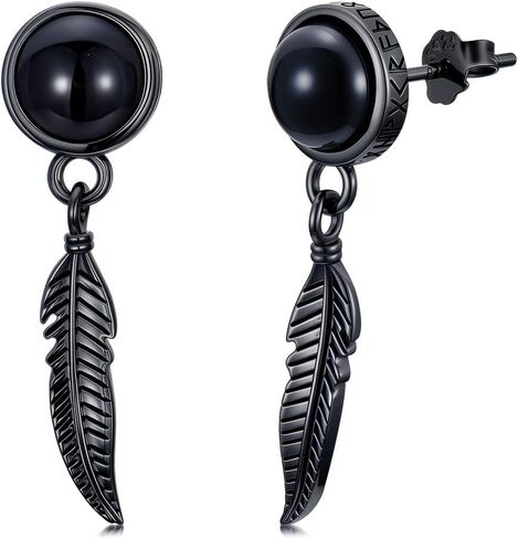 Black Dangle Drop Earrings 925 Sterling Silver Black Onyx Stud Earrings Viking Rune Jewelry Gift for Women Men in Saudi Arabia