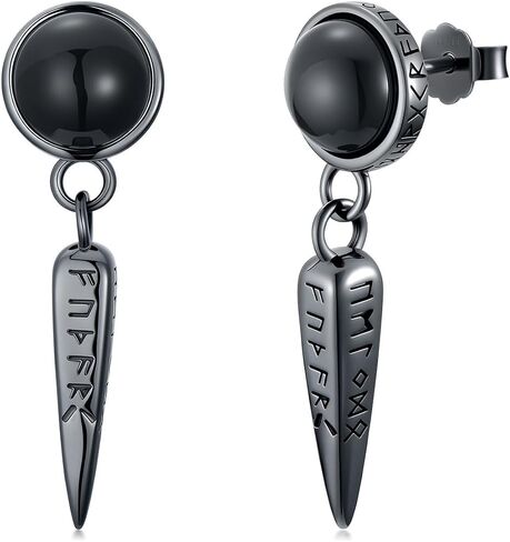 Black Dangle Drop Earrings 925 Sterling Silver Black Onyx Stud Earrings Viking Rune Jewelry Gift for Women Men in Saudi Arabia