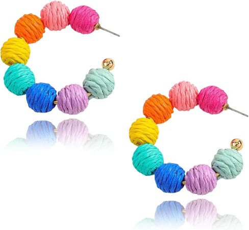 أقراط الرافية للنساء، منسوجة يدويًا بوهو الروطان شل الزهور الكرة هوب متدلية أقراط قطرة خفيفة الوزن الصيف عطلة الشاطئ بيان مجوهرات in Kuwait