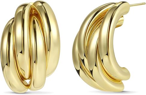 Small Gold Knot Earrings for Women Trendy, 14K Gold Plated Chunky Statement Drop Dangle Earrings, Lightweight Hypoallergenic Jewelry Gift for Women in Saudi Arabia
