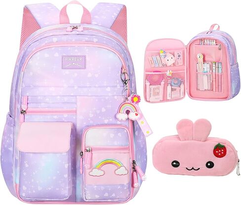 Girls Backpack Starry Rainbow Bookbag Cute Large Capacity Backpack Multifunction Fashion Casual Laptop Travel Bag For Girl (Purple-17inch) in Saudi Arabia