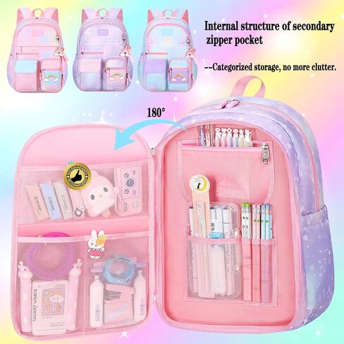 Girls Backpack Starry Rainbow Bookbag Cute Large Capacity Backpack Multifunction Fashion Casual Laptop Travel Bag For Girl (Purple-17inch) in Saudi Arabia