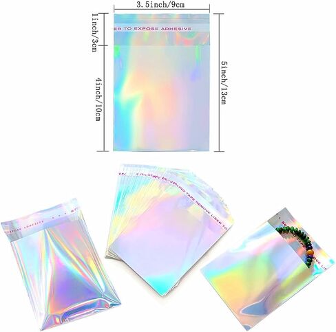 100 PCS Holographic Self Sealing Envelopes Bags 4x5 Glitter Adhesive Mylar Treat Goodie Bags for Sample Packaging Party Supplies in Saudi Arabia