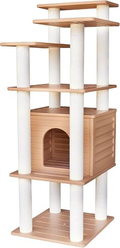 شجرة قطط طويلة بطول 62 بوصة للقطط الخارجية والداخلية، شقة كبيرة للقطط الخارجية مقاومة للعوامل الجوية مع أعمدة خدش in Kuwait