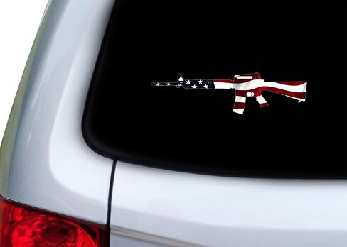 Rogue River Tactical AR-15 Rifle Gun Decal Sticker Silhouette American Flag USA Patriotic Auto Bumper Vinyl Car Truck RV SUV Boat Support 2nd Amendment Military in Saudi Arabia